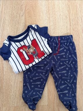 Navy & White Baseball Print Baby One-Piece Set